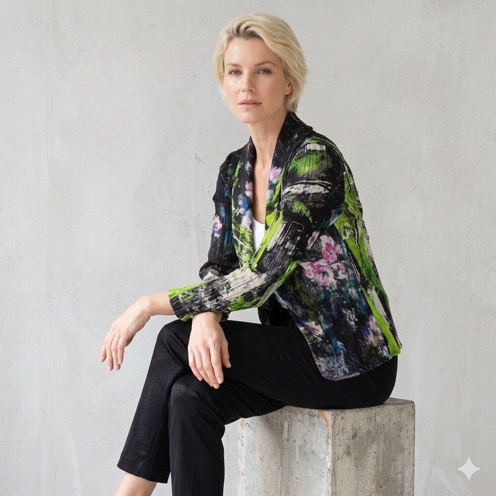 Alberto Makali Women's Silk Mesh Art To Wear Blazer Jacket Shawl Collar Sz 6